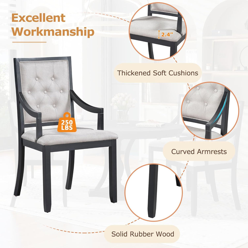 LUMISOL Round Dining Table Set for 4, 5-Piece Extendable Kitchen Table Set with 4 Upholstered Chairs, Farmhouse Table and Chairs Set for Kitchen, Dining Room, Living Room, Black+Beige
