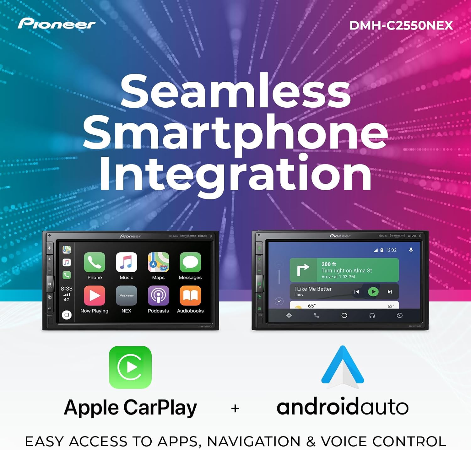 Pioneer DMH-C2550NEX 6.8' Capacitive Touchscreen, Modular Chassis – Wired Apple CarPlay & Android Auto, Amazon Alexa, Bluetooth, Backup Camera, FLAC, Short Chassis, Hi-Volt RCA