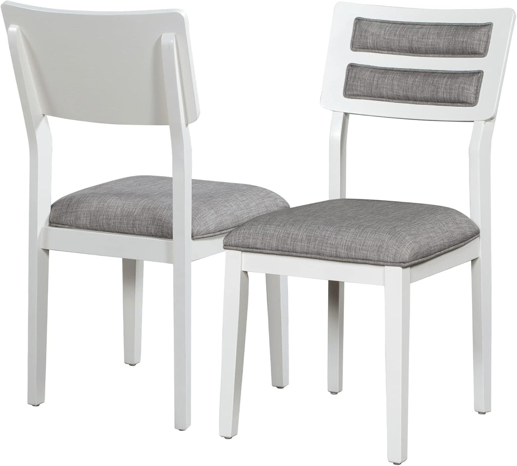 Merax 6-Piece Solid Wood Dining Table Set for 6, Farmhouse Kitchen Room Table Set with 1 Bench and 4 Upholstered Chairs, Wooden Legs Dining Set for Living Room, Kitchen - White+Gray