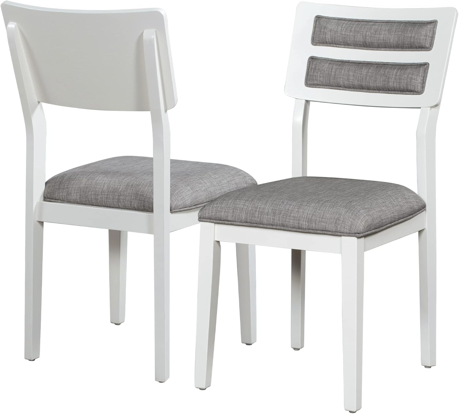Merax 6-Piece Solid Wood Dining Table Set for 6, Farmhouse Kitchen Room Table Set with 1 Bench and 4 Upholstered Chairs, Wooden Legs Dining Set for Living Room, Kitchen - White+Gray