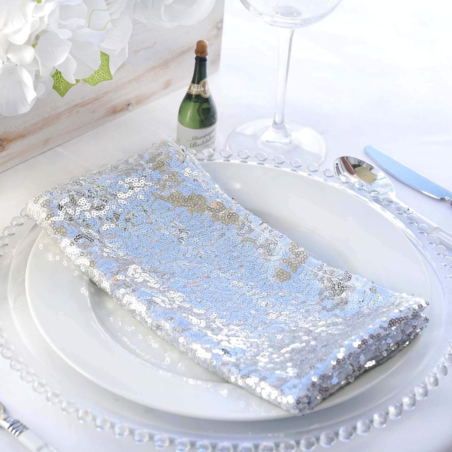 50 pcs 20-Inch Silver Sequins Napkins - for Wedding Party Restaurant Holiday Dinner