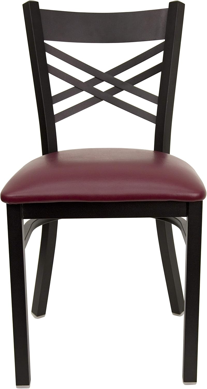 Flash Furniture 2 Pack HERCULES Series Black ''X'' Back Metal Restaurant Chair - Burgundy Vinyl Seat