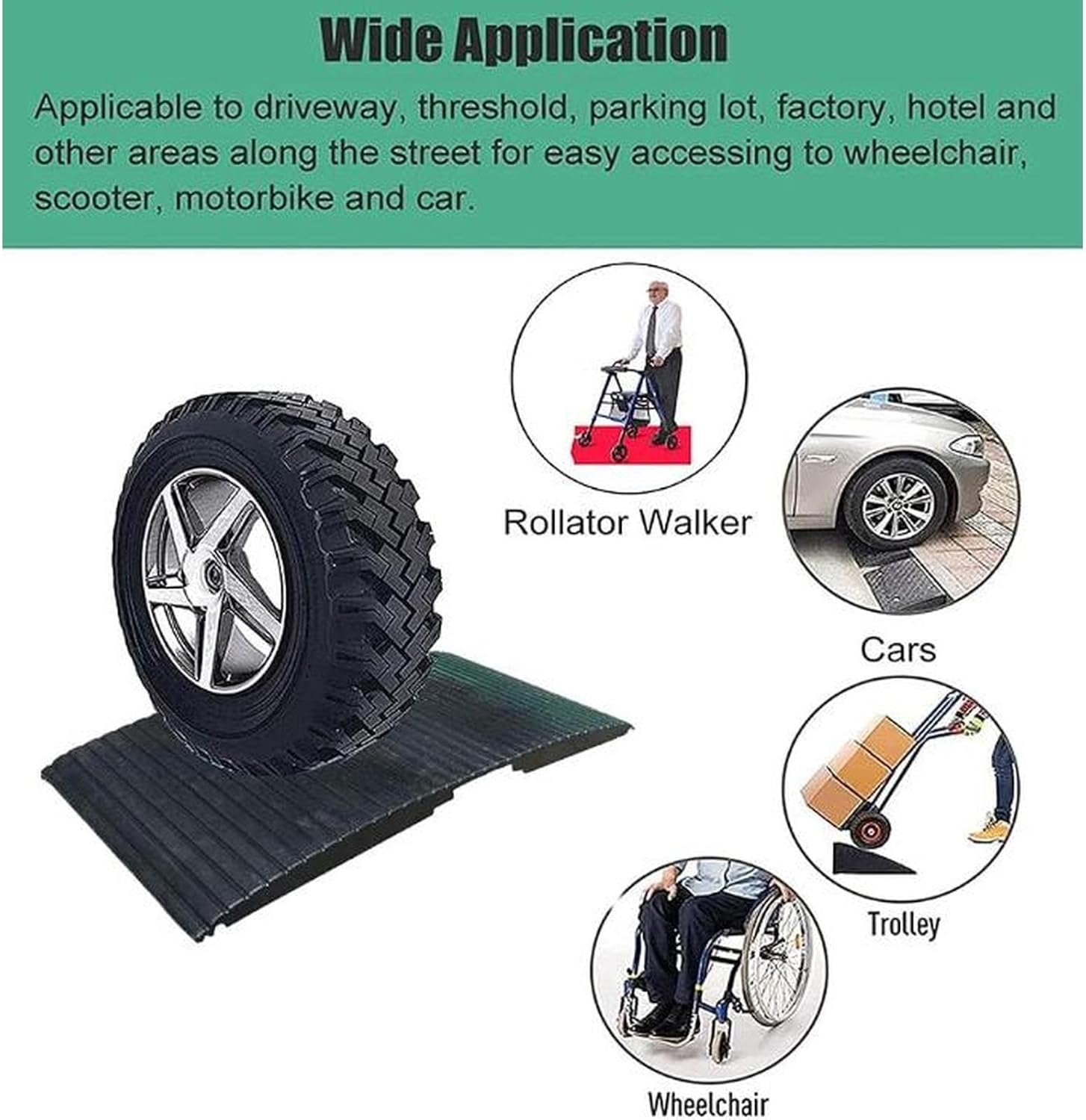 Portable Rubber Wheelchair Ramp for Doorways, 2-3 Inch Rise Non-Slip Threshold Bridge for Shower, Patio, Garage, DIY Cars, Home Shed, Supporting Frame Included