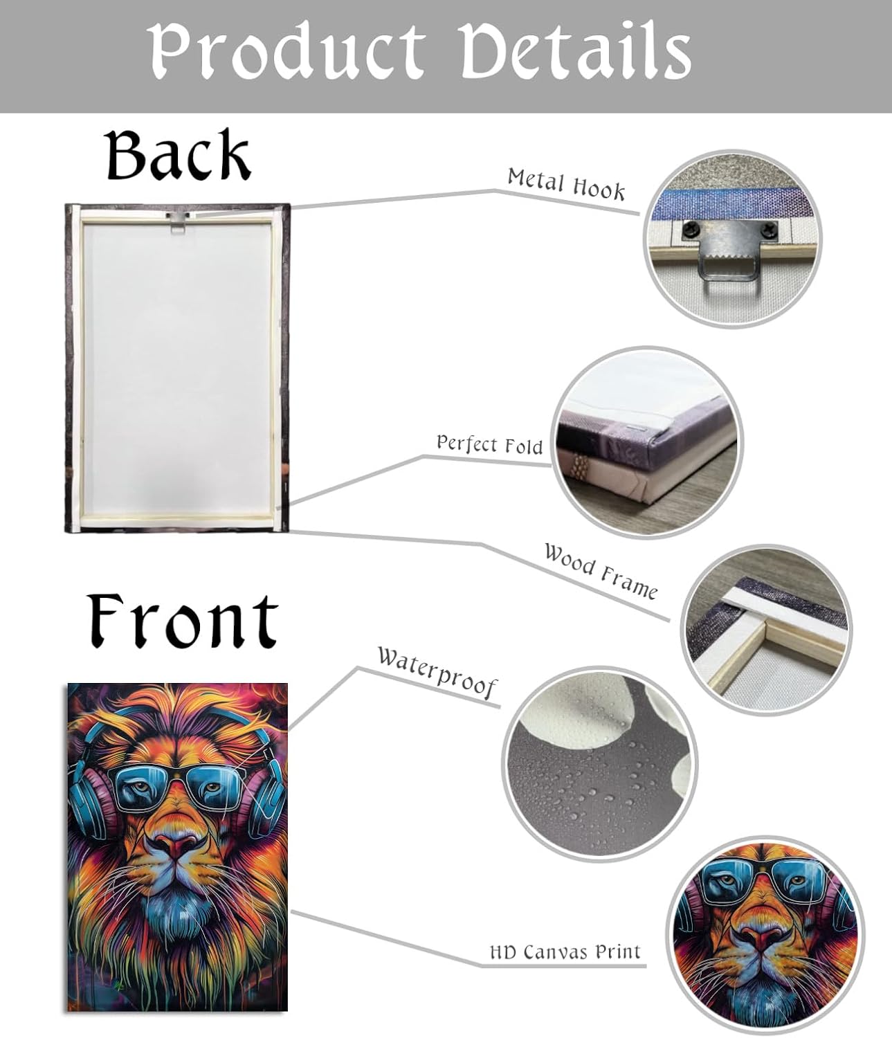 KPLUNDO Canvas Wall Art Lion Wall Decor Graffiti Picture Funny Animal Listen to Music Painting Colorful Poster for Living Room Bedroom Home Office Decor Gallery Wrapped(Art-2,28.00x42.00 inch)