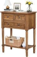LKTART Small Solid Wood Sofa Table,Console Table with Drawers and Bottom Shelf, Entryway Hallway Foyer Entry Table for Living Room(23.7' Natural)
