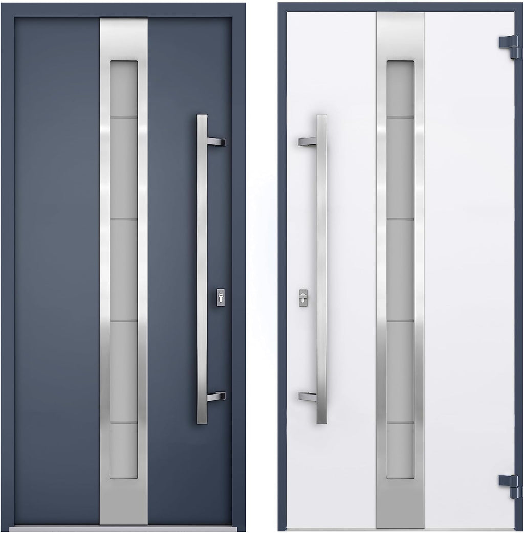 VDOMDOORS Modern Steel Front Exterior Door 36 x 80 inch | Prehung Insulated Security Entry Door with Frosted Glass Insert, Painted Gray Graphite, Right-Hand Inswing