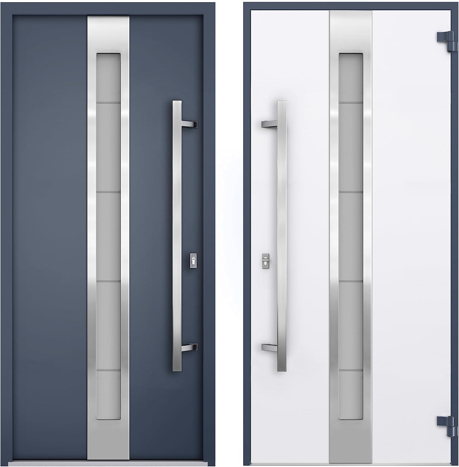 VDOMDOORS Modern Steel Front Exterior Door 36 x 80 inch | Prehung Insulated Security Entry Door with Frosted Glass Insert, Painted Gray Graphite, Left-Hand Inswing