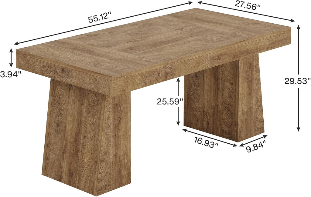 Tribesigns 55-Inch Dining Table for 4, Rectangular Dining Room Table with Sturdy Legs, Wood Kitchen Dinner Tables, Mid-Century Modern Dining Tables for Dining Room, Kitchen, Home, Yellow (Only Table)