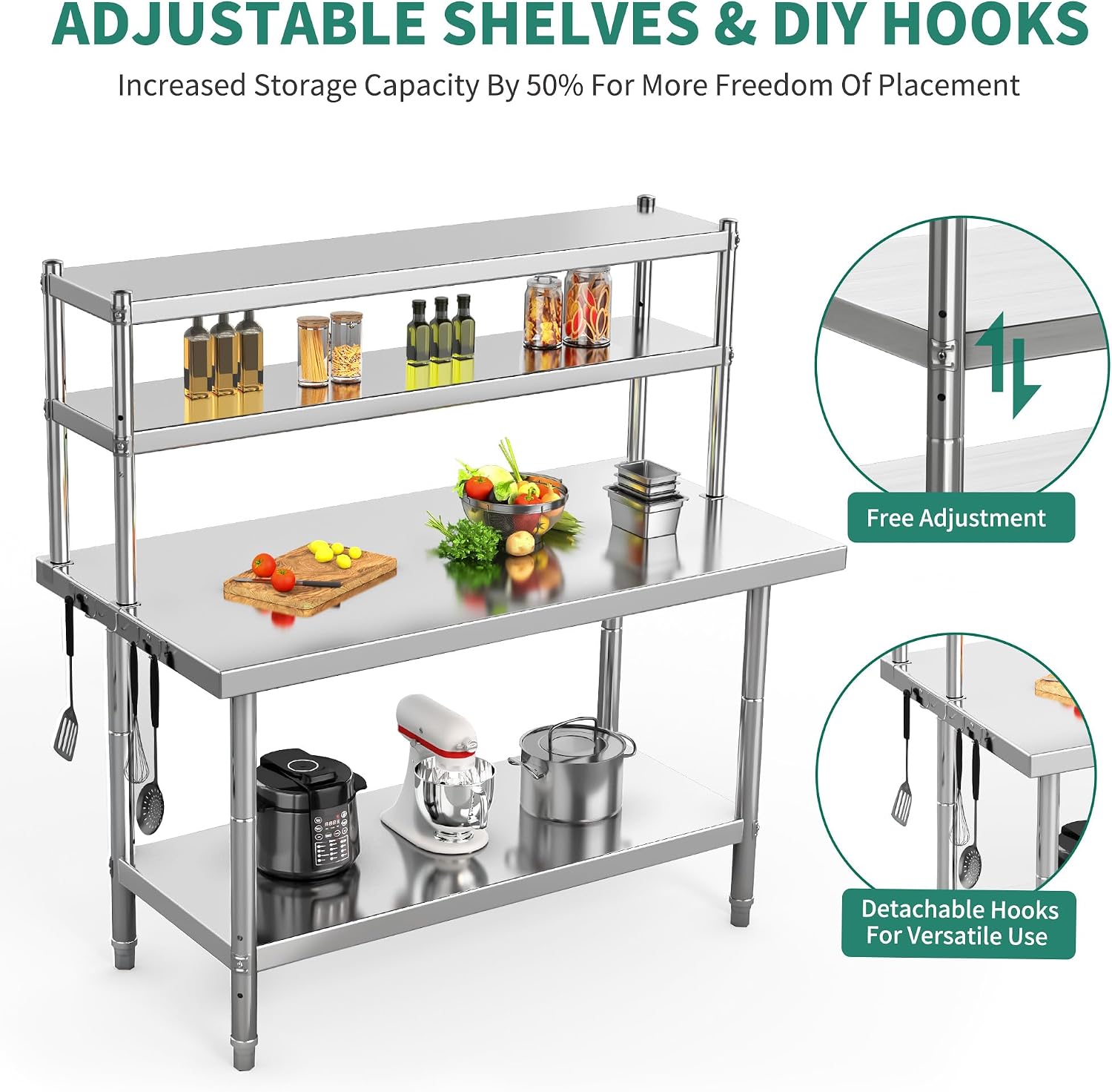 YITAHOME NSF Stainless Steel Table with Overshelves, 42' X 24' Work Table with 42' X 12' Shelf, Metal Table Prep Table for Home Kitchen Restaurant Garage Warehouse