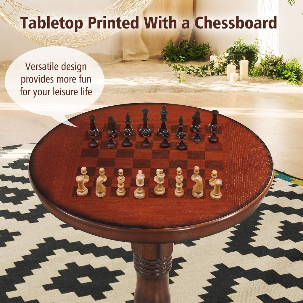 Giantex Round Dining Table, 30' D X 41.5' H, Wooden Pub Pedestal Side Table W/Chessboard, Adjustable Foot Pads, Multi-Purpose Dinner Table for Small Space, Kitchen, Dining Room, Restaurant, Walnut