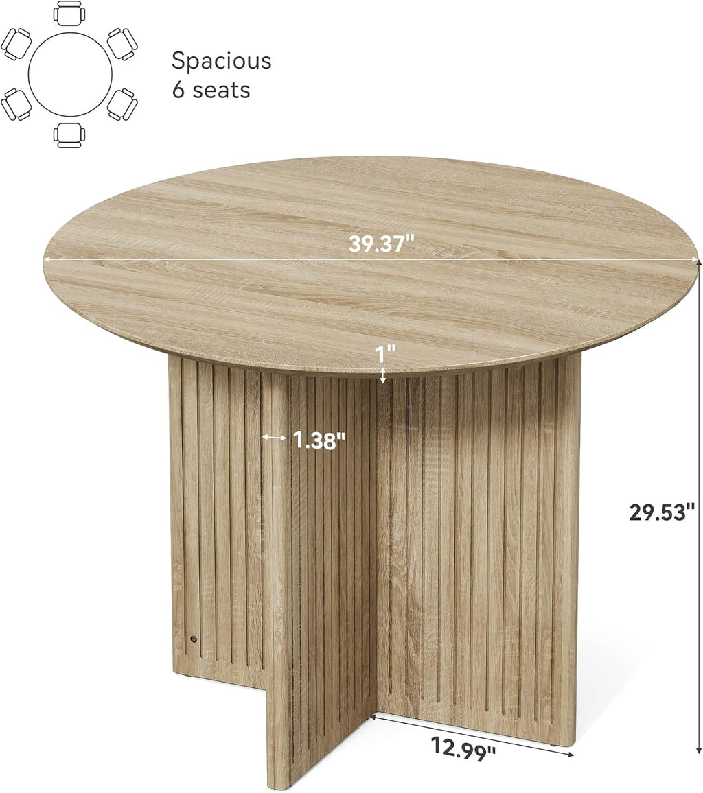 LITTLE TREE Round Dining Table for 4-6 People, Modern Wooden Kitchen Table with Pedestal Base, Small Dinner Table for Dining Room, Kitchen, Living Room