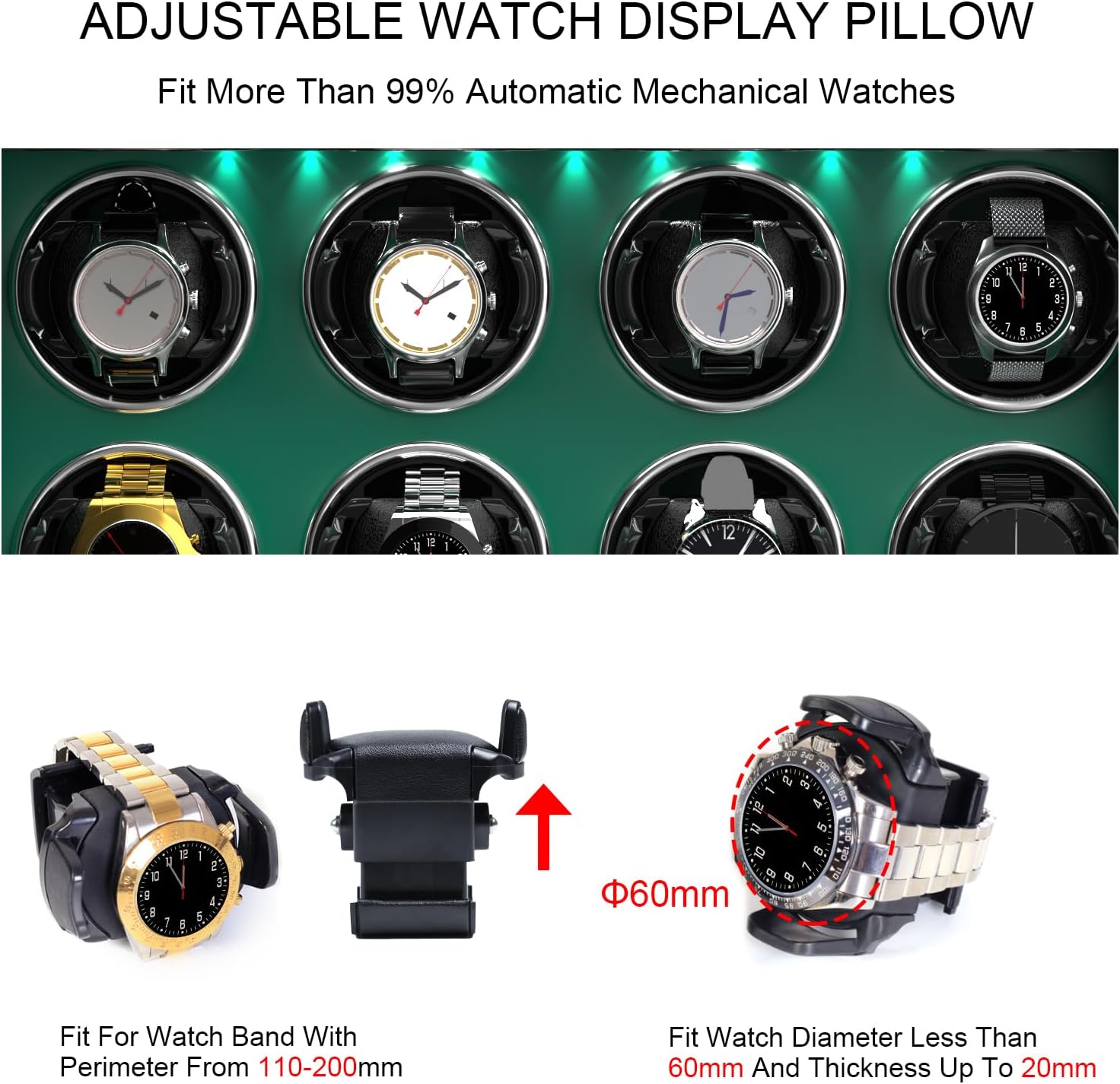 DUKWIN Watch Winder for 4/6/8 Automatic Watches, Lockable Winders with Watch Holders and Jewelry Storage, Super Quiet Motor with High-Gloss Finish, Built-in Illumination