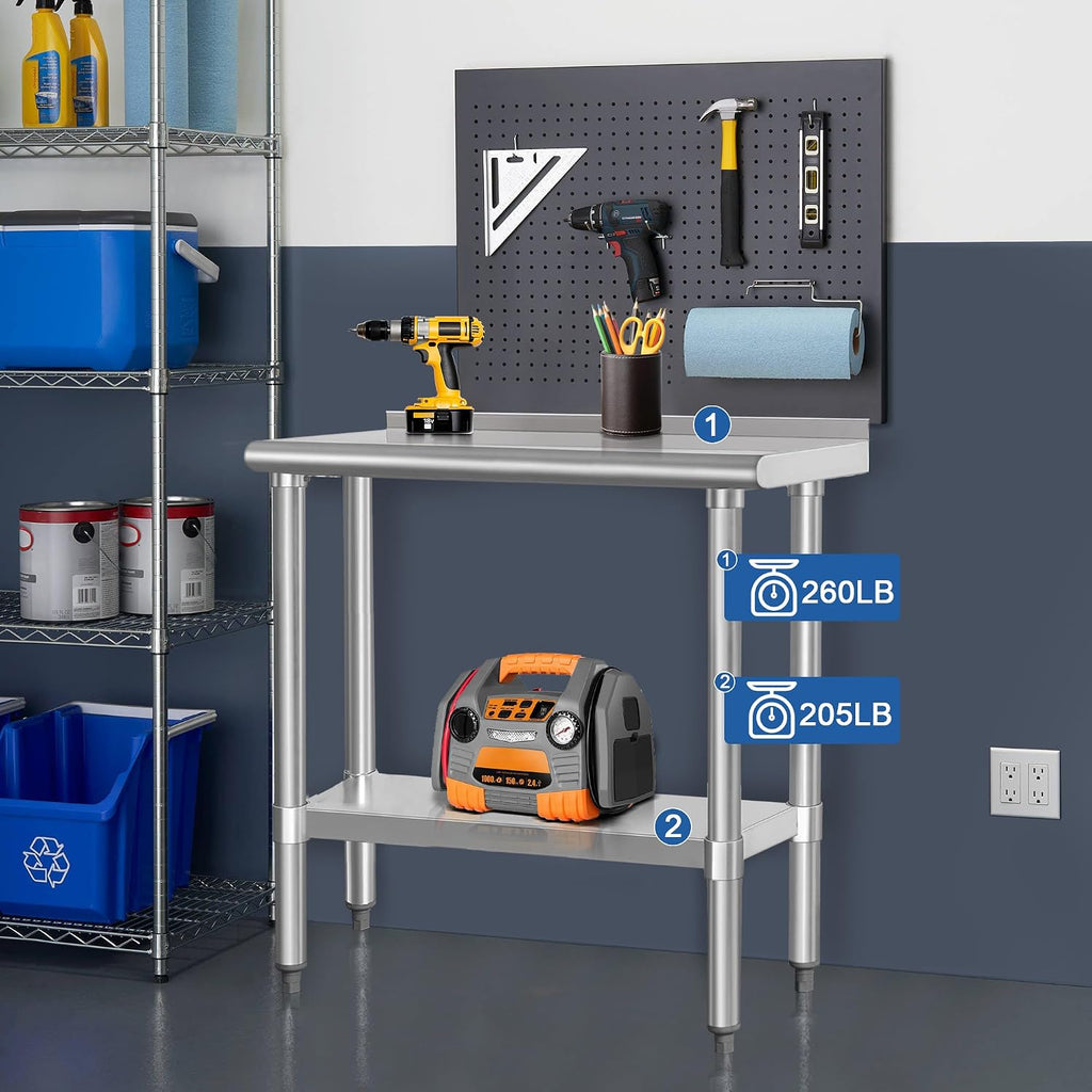 HARDURA Stainless Steel Commercial Work Table Prep Work Metal Table 14×30 Inches with Undershelf and 2' Backsplash Heavy Duty NSF 430 for Kitchen Food Prep