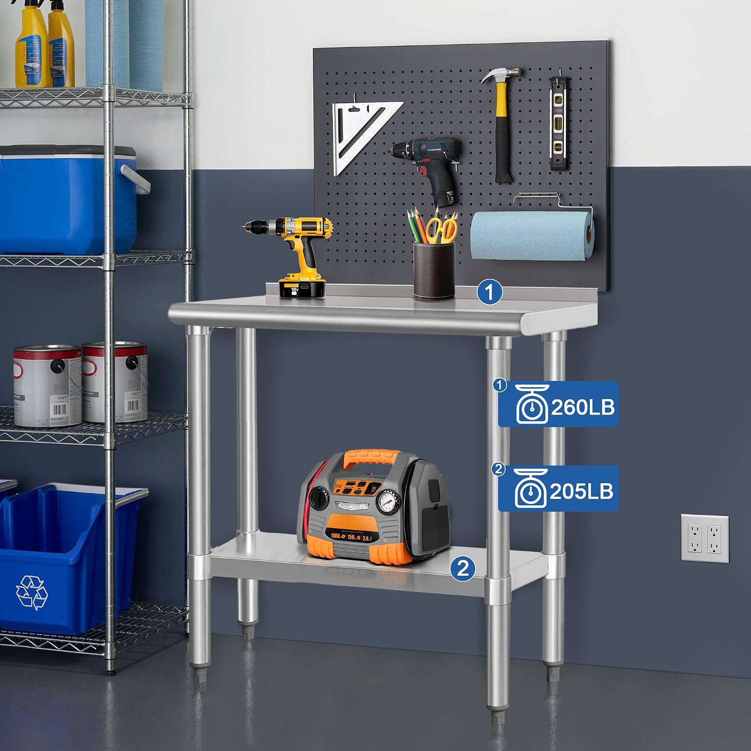 HARDURA Stainless Steel Commercial Work Table Prep Work Metal Table 14×30 Inches with Undershelf and 2' Backsplash Heavy Duty NSF 430 for Kitchen Food Prep