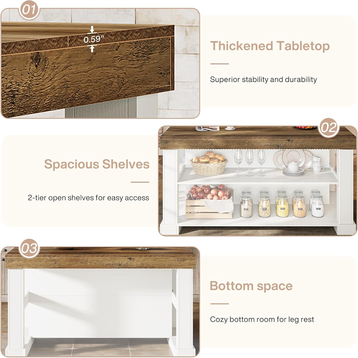 Tribesigns Bar Table, 55-Inch Counter Height Pub Table with Storage Shelves, High Top Kitchen Dining Table, Rectangle Wood Home Bar Unit for Dining Room, Bistro, White and Brown
