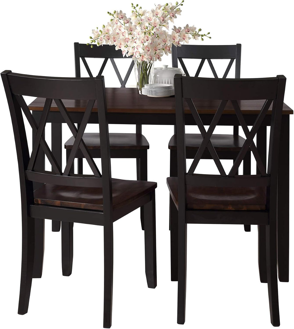 Harper & Bright Designs 5-Piece Wood Dining Table Set for 4, Kitchen Furniture Set with 4 High Back Dining Chairs for Small Places, Espresso+Black