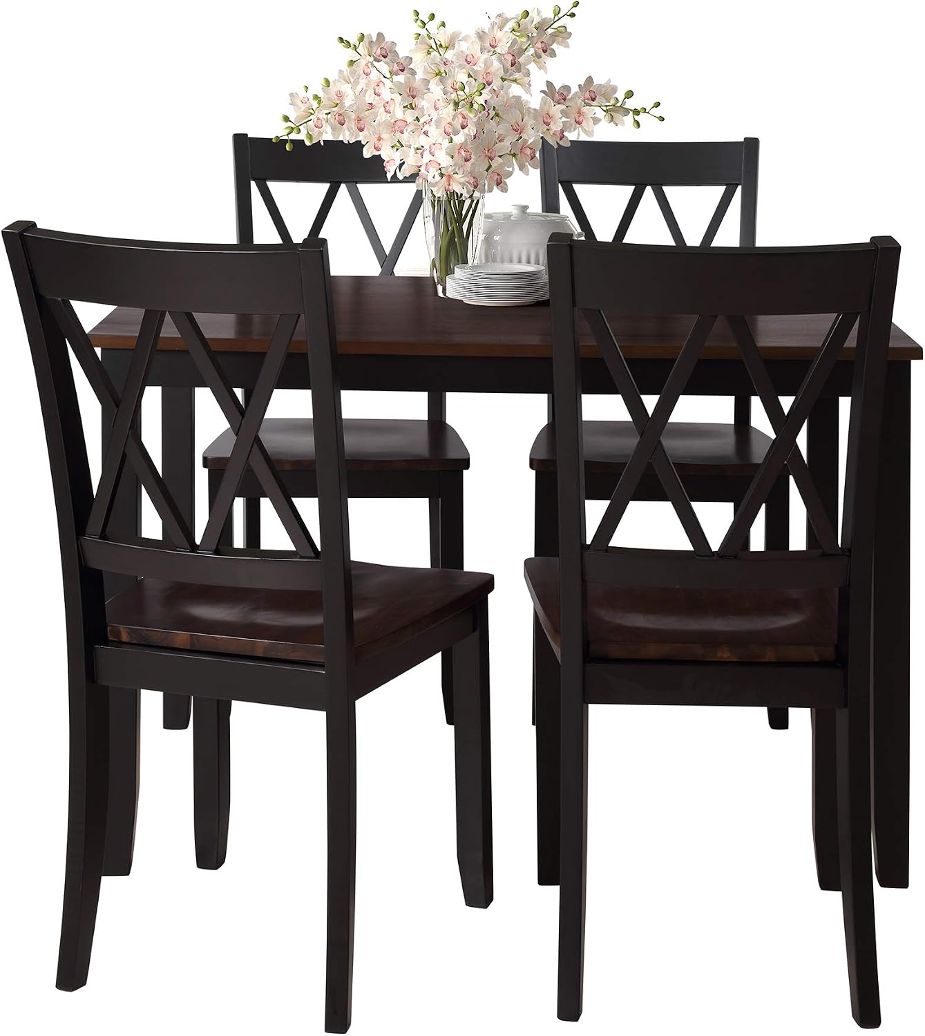 Harper & Bright Designs 5-Piece Wood Dining Table Set for 4, Kitchen Furniture Set with 4 High Back Dining Chairs for Small Places, Espresso+Black