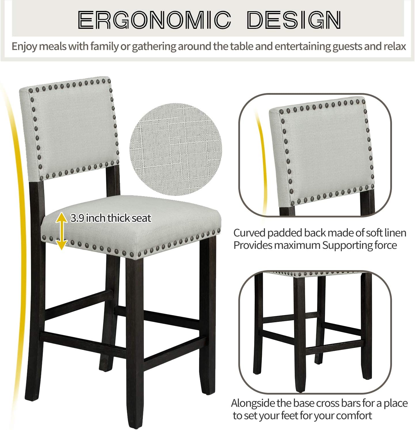 Merax 5 Piece Dining Table Set for 4,Counter Height Kitchen Table Set with One Rectangle Table and 4 Cushioned Chairs for 4 Persons Dining Room Table Set for Small Place