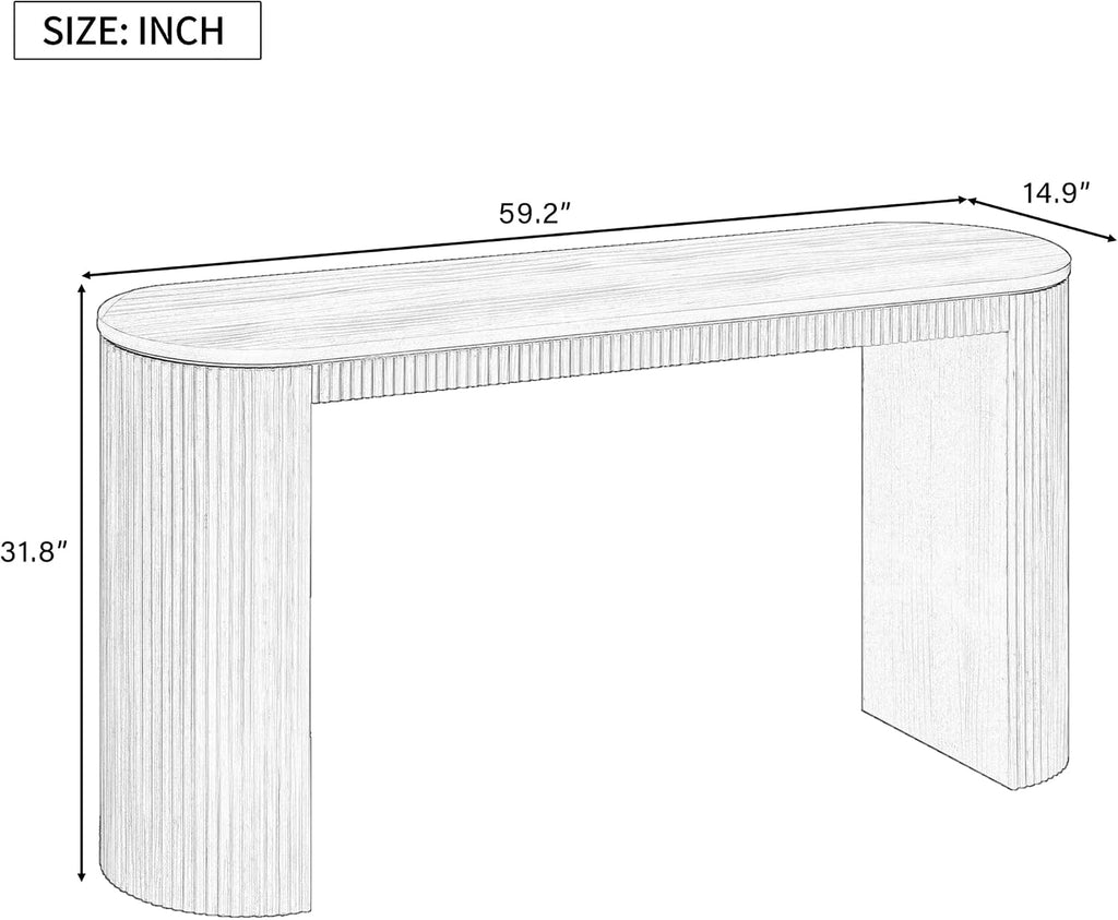 Modern Curved Console Table 59.2-Inch Fluted Entryway Sofa Table for Living Room Entrance Hallway Furniture, Black