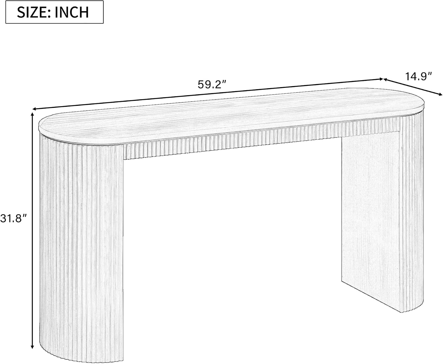 Modern Curved Console Table 59.2-Inch Fluted Entryway Sofa Table for Living Room Entrance Hallway Furniture, Black