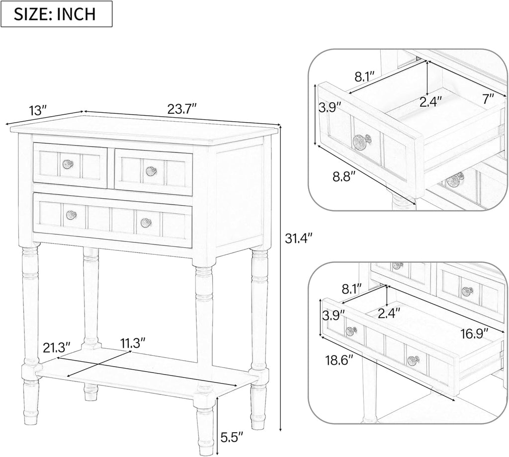 LKTART Small Solid Wood Sofa Table,Console Table with Drawers and Bottom Shelf, Entryway Hallway Foyer Entry Table for Living Room(23.7' Natural)