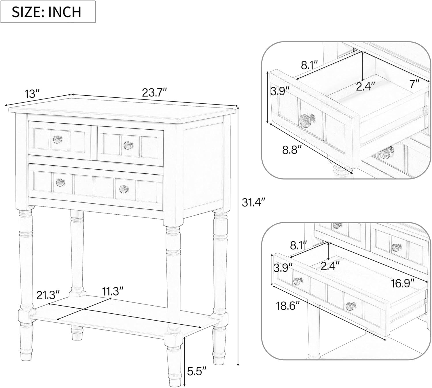 LKTART Small Solid Wood Sofa Table,Console Table with Drawers and Bottom Shelf, Entryway Hallway Foyer Entry Table for Living Room(23.7' Natural)