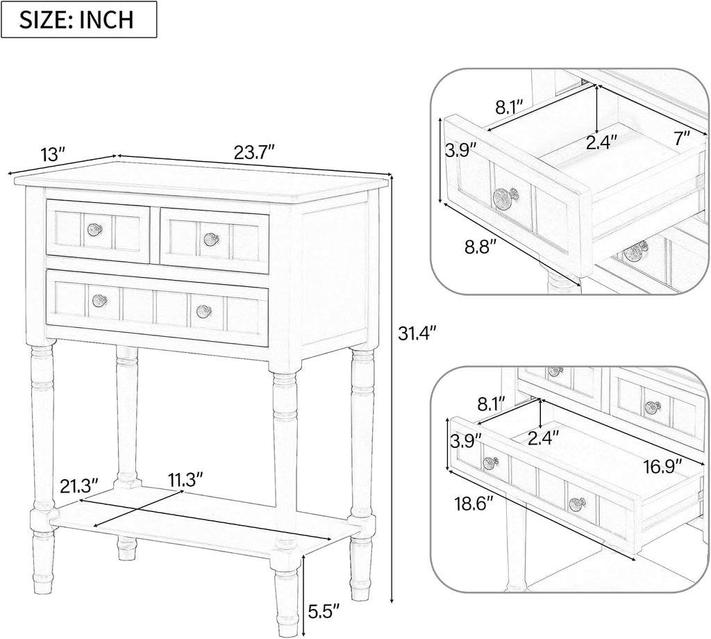 LKTART Solid Wood Sofa Table,Console Table with Drawers and Bottom Shelf, Entryway Hallway Foyer Entry Table for Living Room(23.7' Light Blue)
