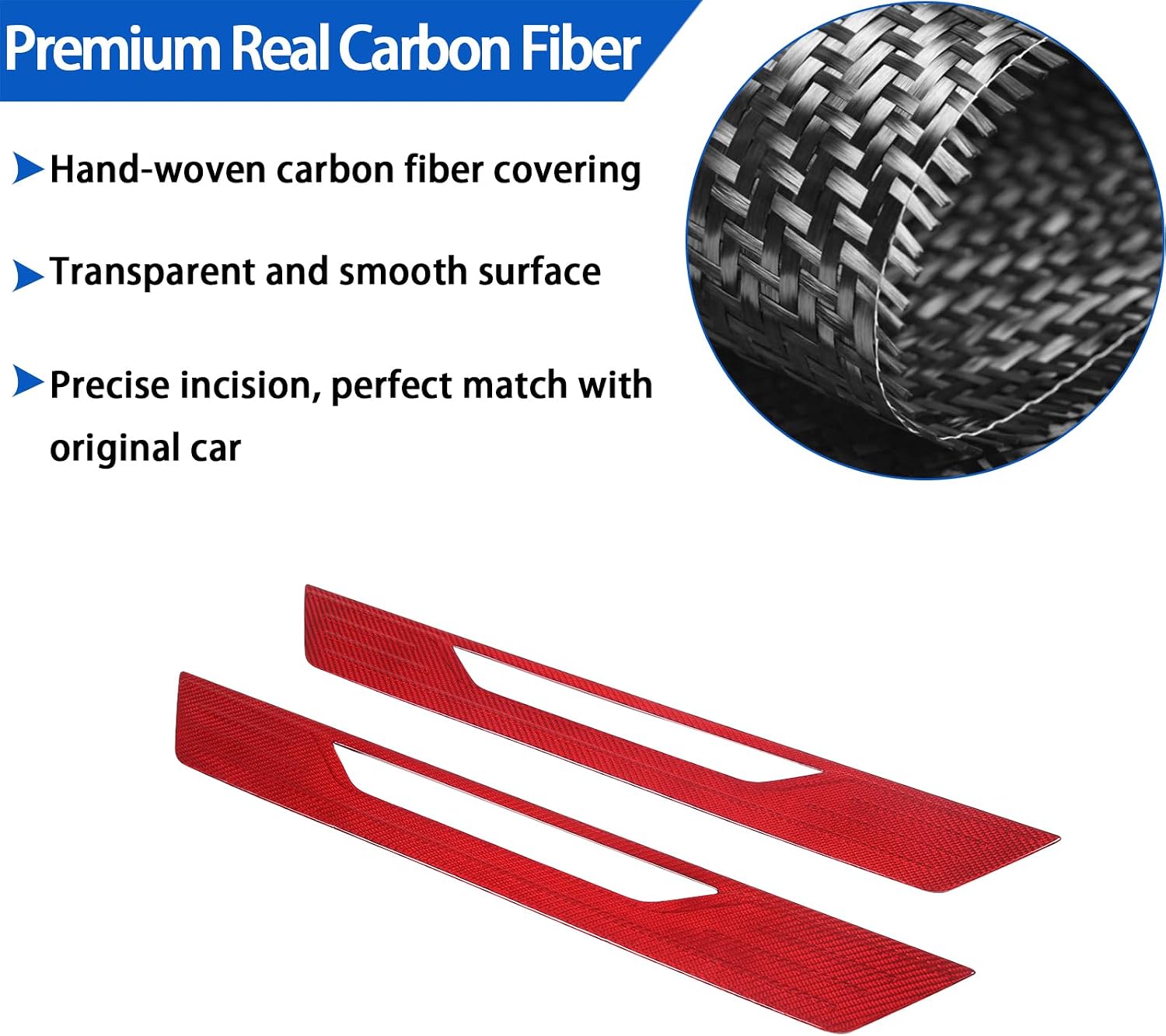 Real Carbon Fiber Door Sill Protectors Compatible with Chevrolet Corvette C8 2020-2026, Door Sill Guard Trim Cover, Threshold Strip Door Entry Guard Decorative Strip 2Pcs (Red)