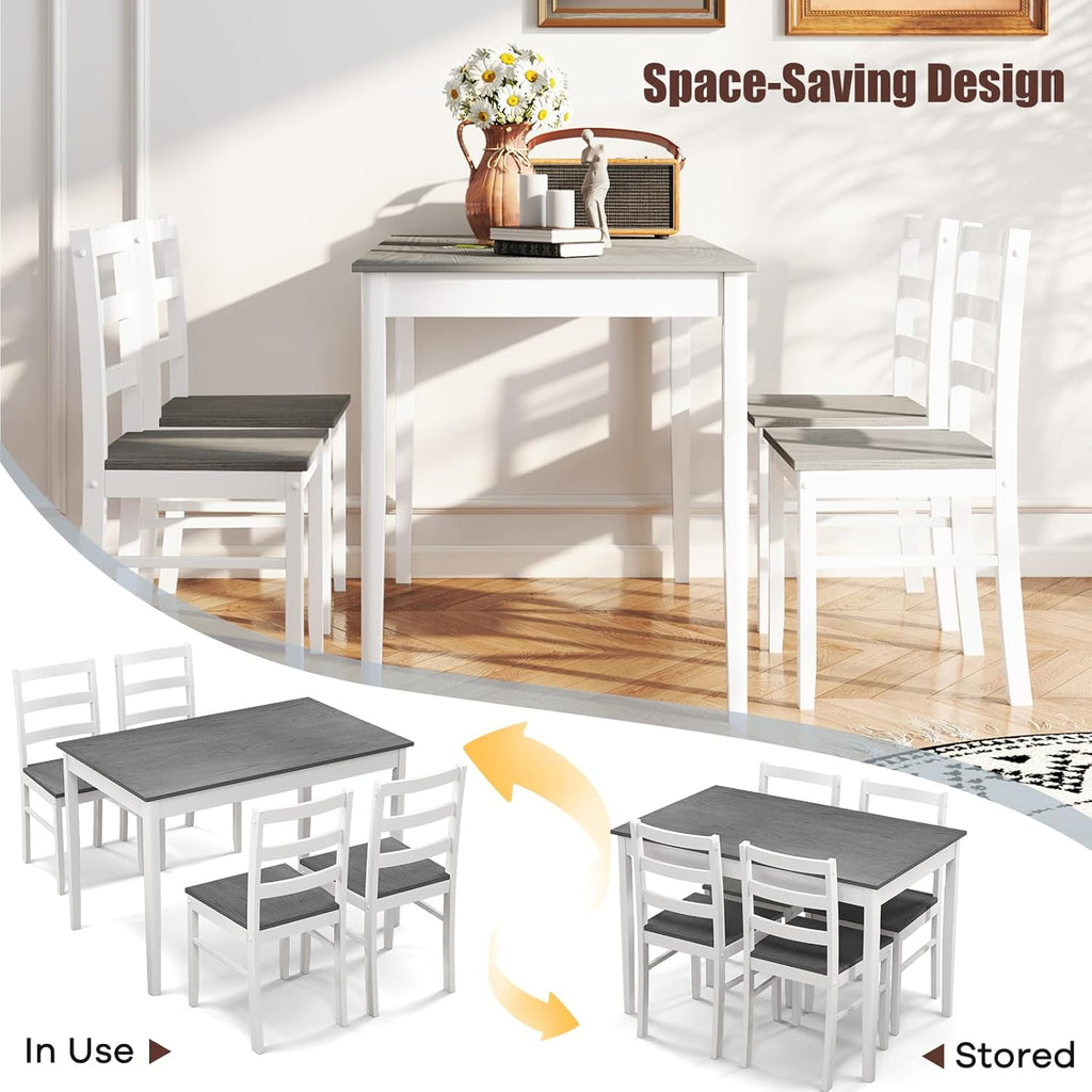 NAFORT 5 Piece Dining Table Set for 4, Farmhouse Solid Wood Kitchen Table Chairs Set of 4, Mid-Century Modern Dinette Set w/Rubber Wood Legs, Dining Room Table and 4 Chairs for Kitchen