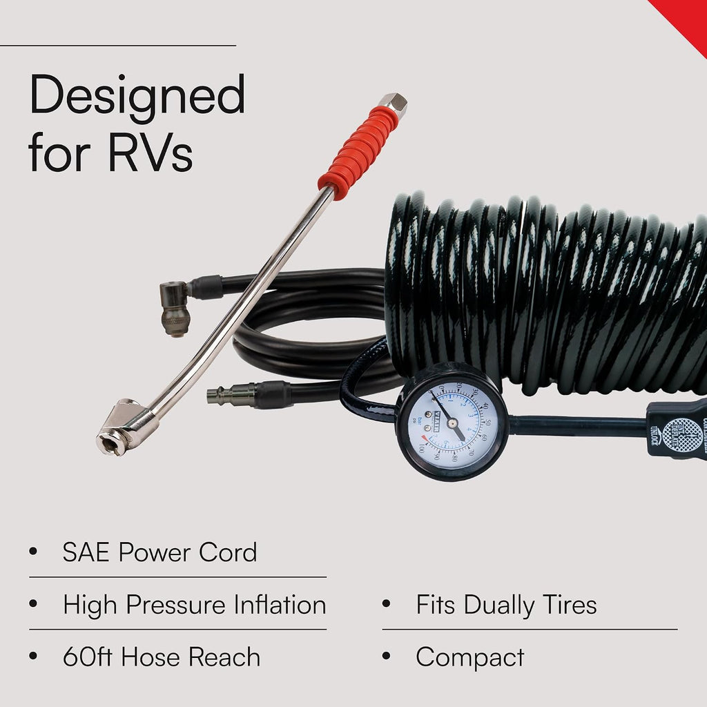 VIAIR 400P-RV EF Enhanced Flow - 40144 12V Tire Inflator Portable Air Compressor with RV Inflation Gun, 90 Degree Chuck | 33% Duty Cycle @ 100 PSI, Max Pressure 150 PSI (SAE, Alligator Clips)