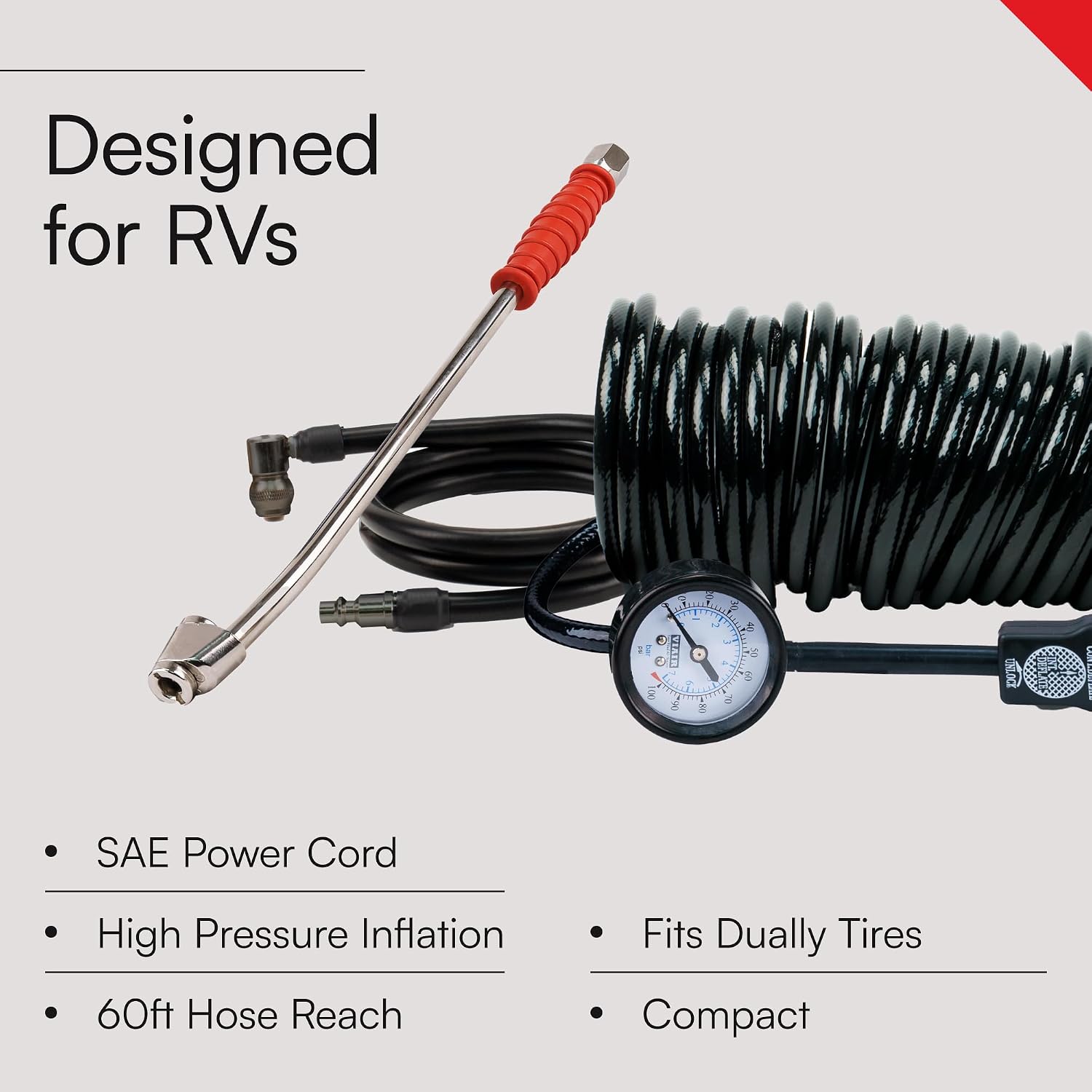 VIAIR 400P-RV EF Enhanced Flow - 40144 12V Tire Inflator Portable Air Compressor with RV Inflation Gun, 90 Degree Chuck | 33% Duty Cycle @ 100 PSI, Max Pressure 150 PSI (SAE, Alligator Clips)