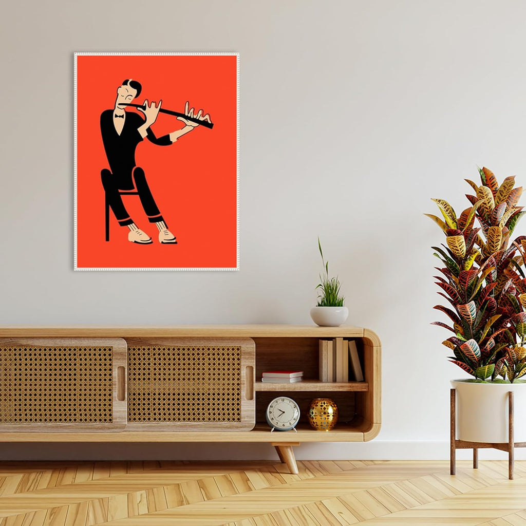 Amanti Art Framed Canvas Wall Art 42x32 The Flute by Mark Rogan, Framed Wall Art Canvas, Music Artwork, Traditional Decor, Oversize Poster Painting for Living Room, Bedroom, Bathroom, Kitchen, Office