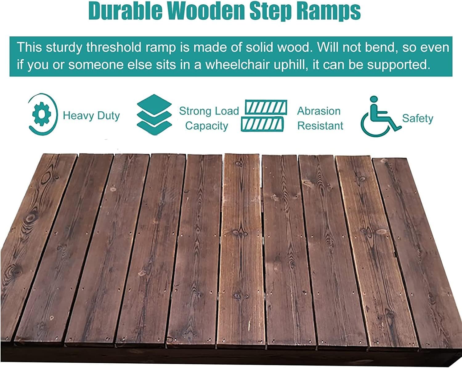 Handicap Ramps Wheelchair Ramp Solid Wood Threshold Ramp Entrance Transition Scooter Ramp for Doorway Home Roadside Slope Non-Slip Kerb Ramps Sturdy