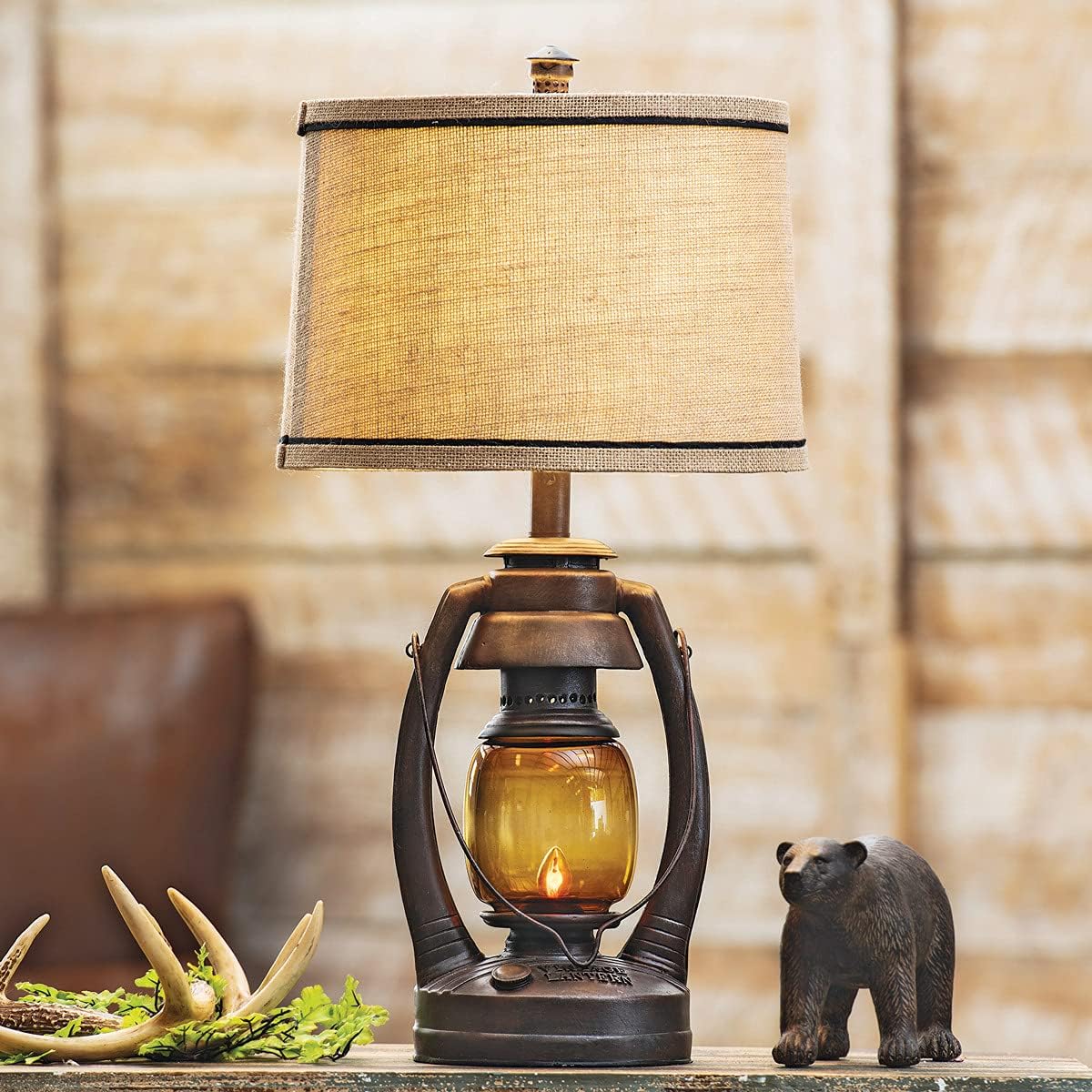 BLACK FOREST DECOR Vintage Lantern Table Lamp - Rustic Cabin Decor for Living Room, Nightstand, Desk - 25.5' x 13'