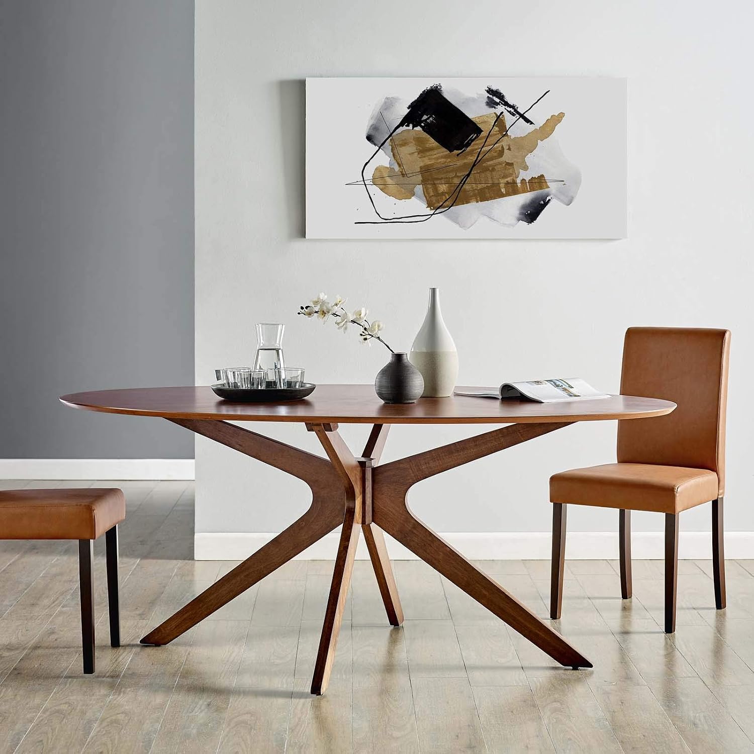 Modway Crossroads 71' Oval Wood Dining Table, Walnut