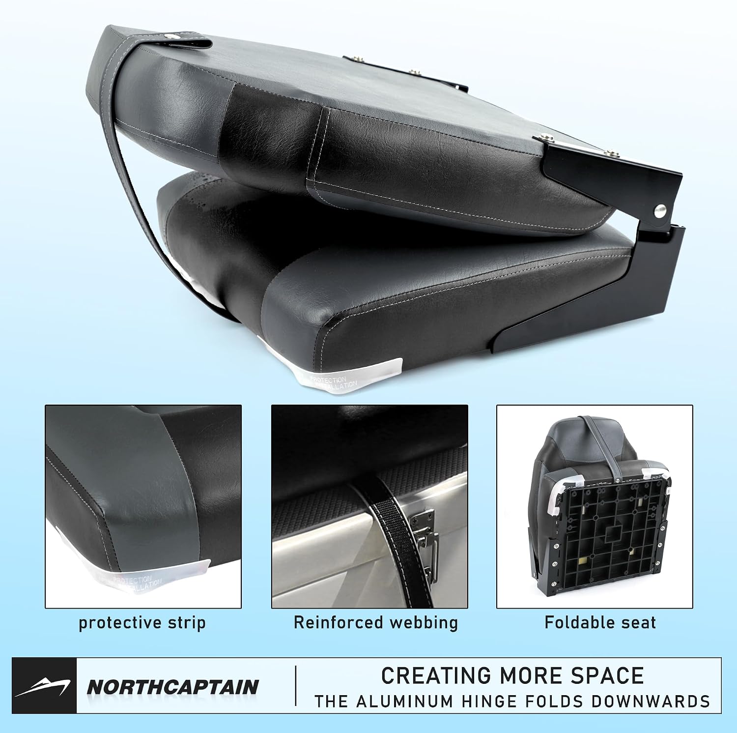 NORTHCAPTAIN S1 Deluxe A Pair of Marine High Back/Low Back Folding Fishing Boat Seat for Fishing, Bass/Jon/Pontoon Boat Chairs, 4 Mounting Screws Included