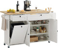 60' Kitchen Island with Power Outlet & Drop Leaf, Kitchen Rolling Island with Spice Rack & Towel Rack, Knife Holder, Kitchen Island Cart with Trash Storage Cabinet, Mobile Island Table for Kitchen