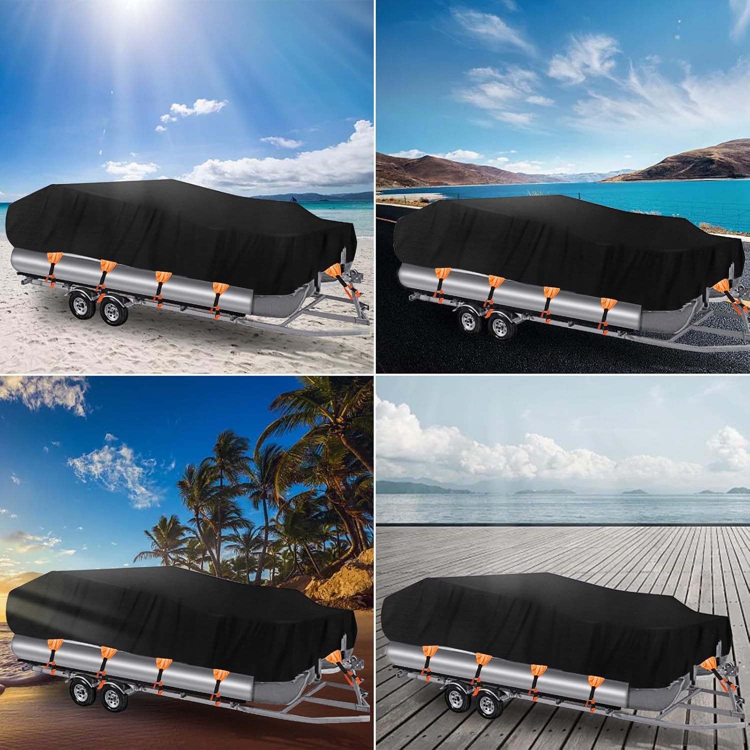 NEVERLAND Boat Cover Waterproof Heavy Duty Pontoon Boat Cover Marine Grade Polyester Canvas Trailerable Cover Fits Pontoon/Deck Boats (Boat Length 21-24ft, Beam Width up to 104')