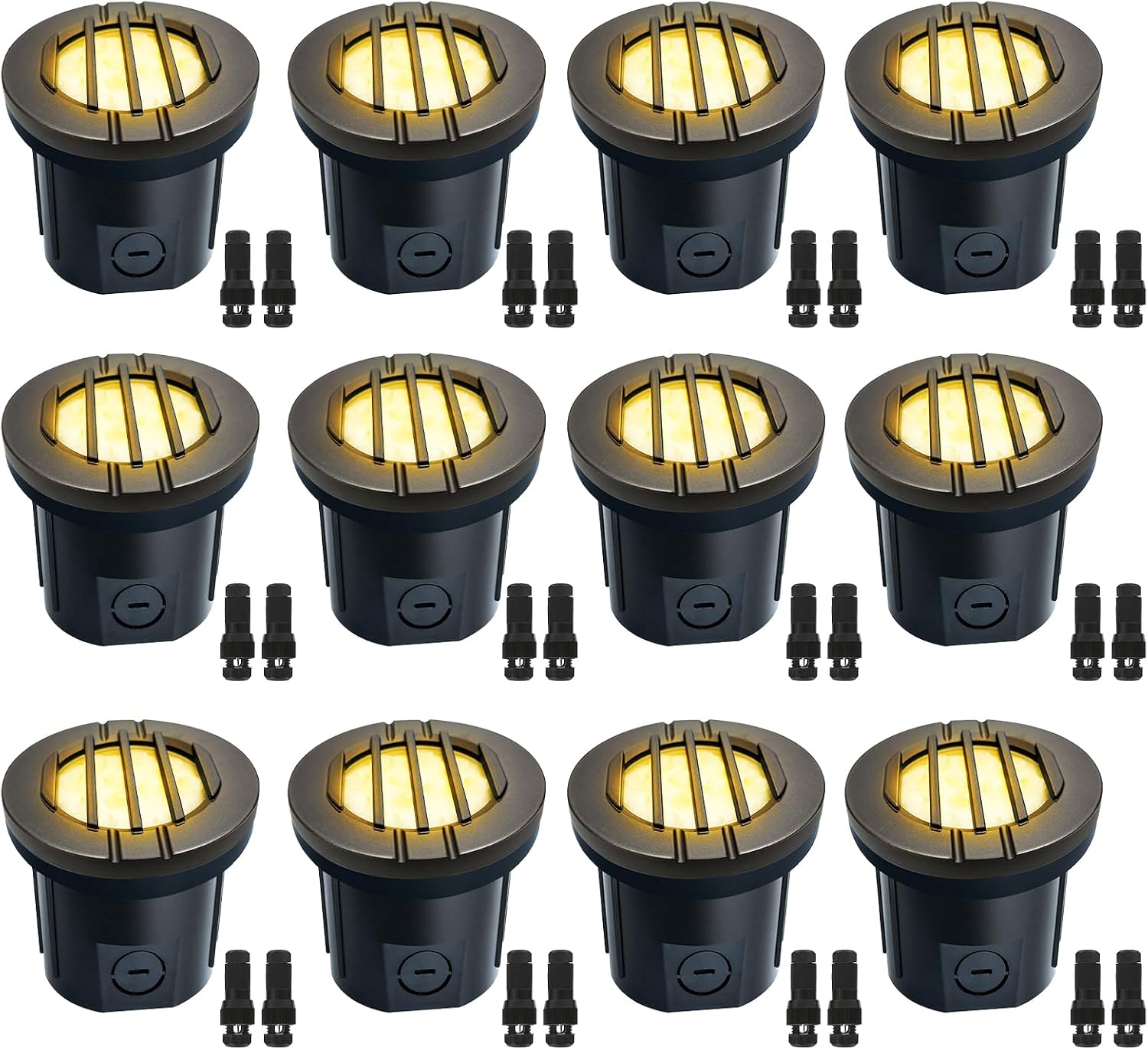 6W Well Lights, Grated Top, 3000K, 12-24V AC/DC, Outdoor In-ground Lights with Wire Connectors, IP65 Waterproof Low Voltage Lighting for Garden Fence Pathway Deck, ETL Certified, 12 Pack