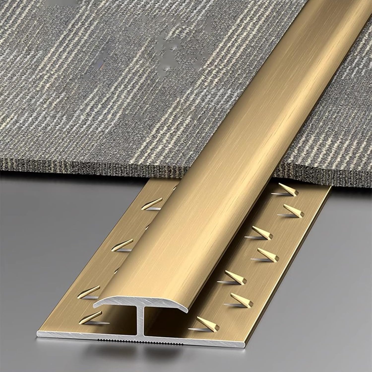 Floor Transition Strip Carpet Transition Tack Strip for Thresholds Edge Trim, Teeth Molding Thresholds Flap Bar for Doorways, Decorative Transitions Ramps Trim for Exterior(Gold)