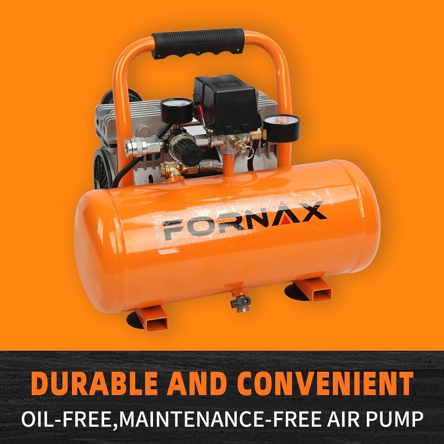 FORNAX Air Compressor, 2 Gallon Oil-Free Portable Compressor, 120V 1HP, 2.2 CFM @ 90 PSI, Max 125 PSI, 65dB Ultra Quiet Portable Compressor for Tire Inflation, Auto Repair, Spray Painting