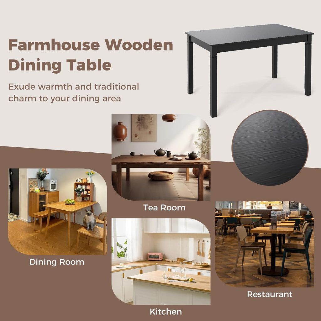 Giantex Dining Table for 4 People, 48'x 29' Kitchen Table with Wood Legs, Load 330 Lbs, Rectangular Dinner Table for Small Space, Dinette, Apartment, Living Room, Dining Room (Black)