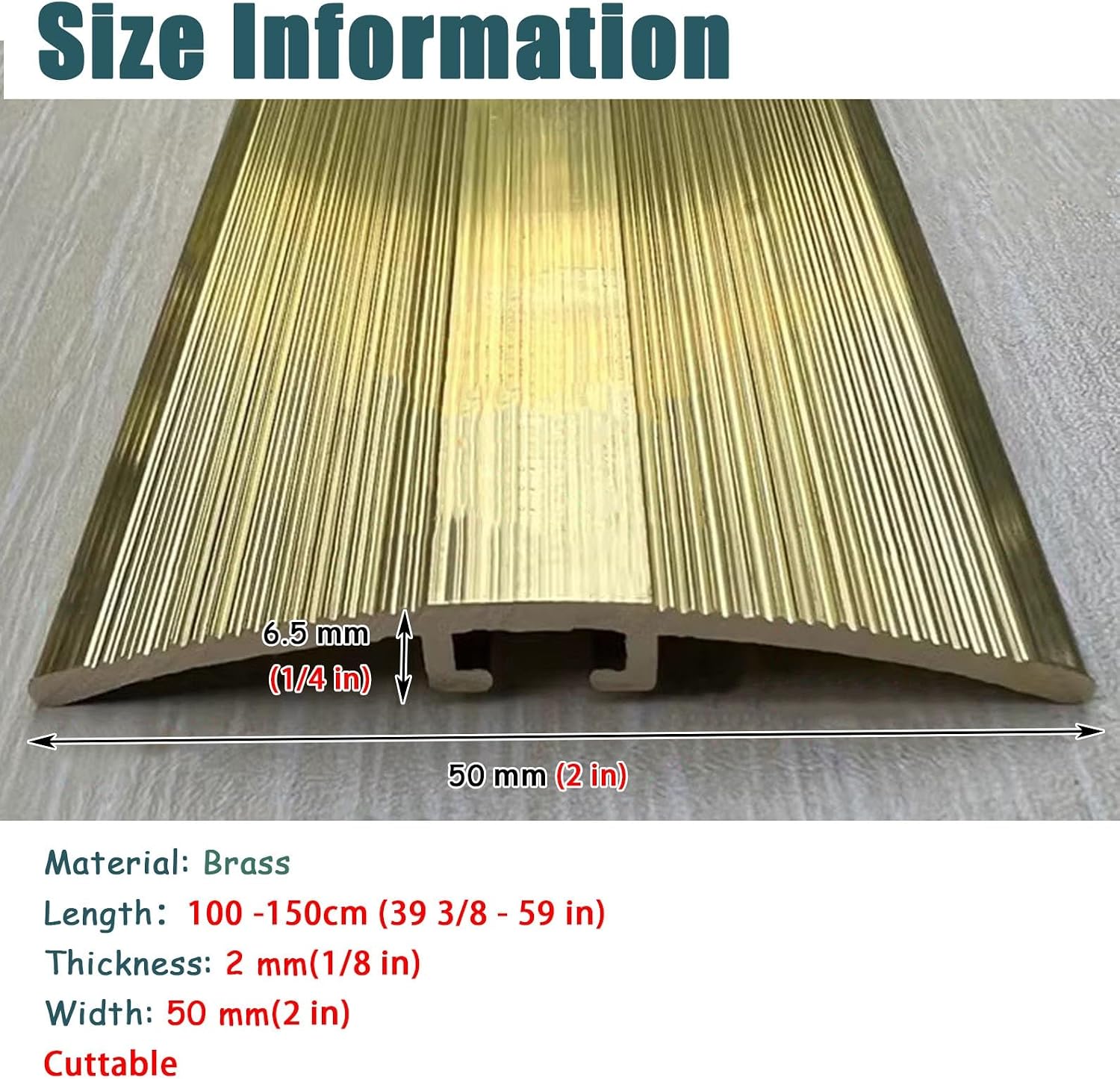 Non-Slip Brass Threshold Strip for Doorways - 2' Wide Carpet to Tile Transition(120cm)