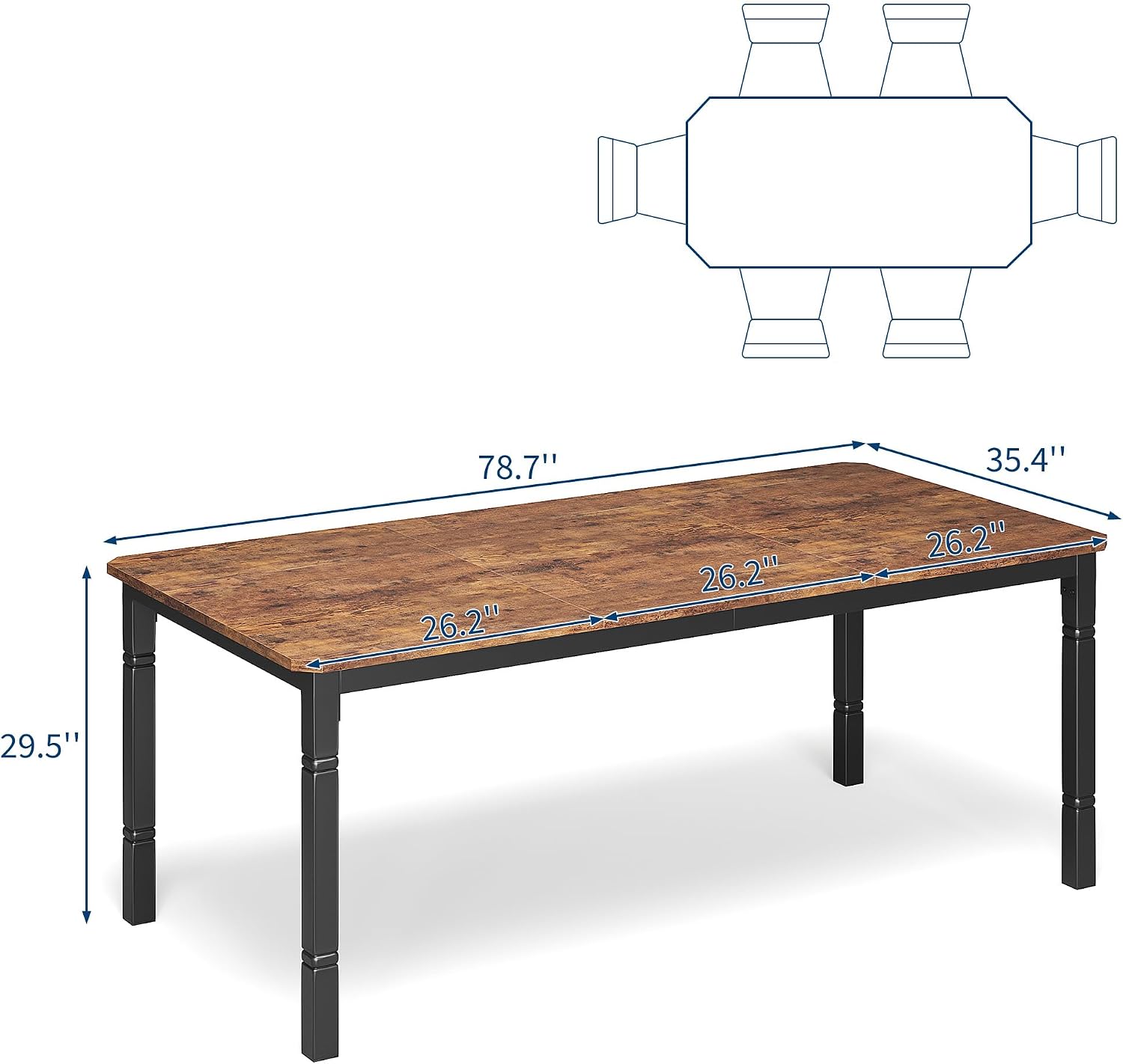 Garvee 78 in Large Industrial Dining Table for 6-8, Kitchen Table with Heavy Duty Metal Legs, Wood Desk with Chamfer Corner for Dining Room, Kitchen, Living Room, Easy Assembly