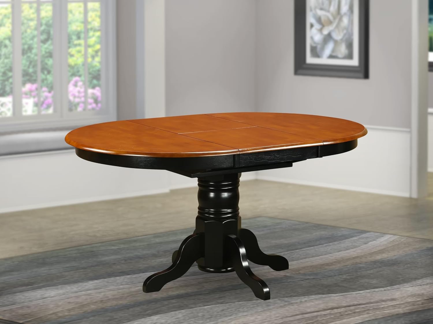 East West Furniture AAVT-BLK-TP Avon Kitchen Dining Table - an Oval Solid Wood Table Top with Butterfly Leaf & Pedestal Base, 42x60 Inch, Black & Cherry