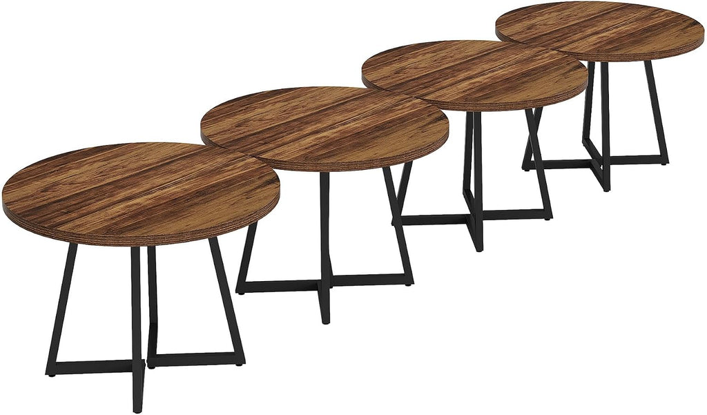 Tribesigns Round Commercial Dining Table Set of 4, 31.5' Heavy Duty Dinner Table with Metal Base, Wooden Kitchen Table for Restaurant, Cafe, Bakery, Bar, Apartment, Rustic Brown & Black