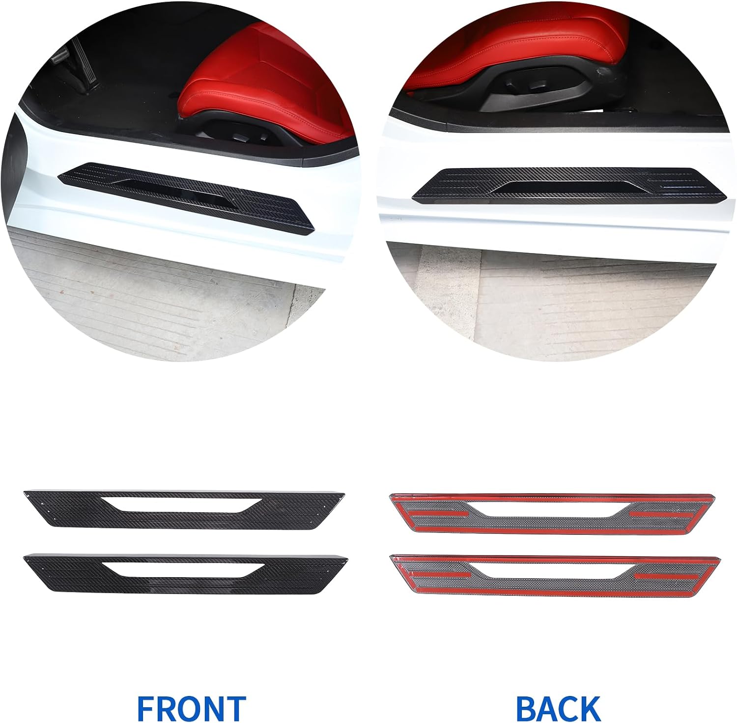 Real Carbon Fiber Door Sill Protectors Compatible with Chevrolet Corvette C8 2020-2026, Door Sill Guard Trim Cover, Threshold Strip Door Entry Guard Decorative Strip 2Pcs (Black)