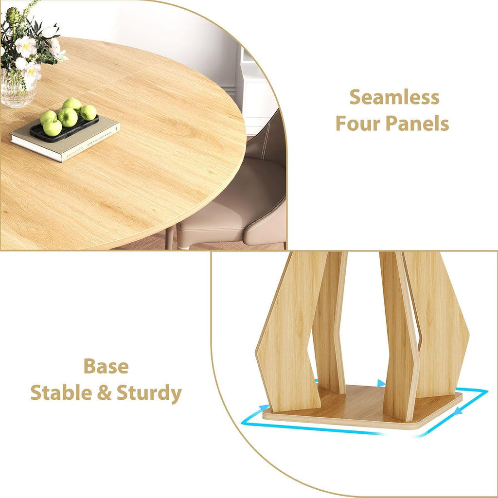 IBF Round Dining Table for 4-6 People,47 Inches Dining Room Table with Wooden Pedestal Base,Circle Dining Room Table for Kitchen,Office,Apartment,Living Room,Oak