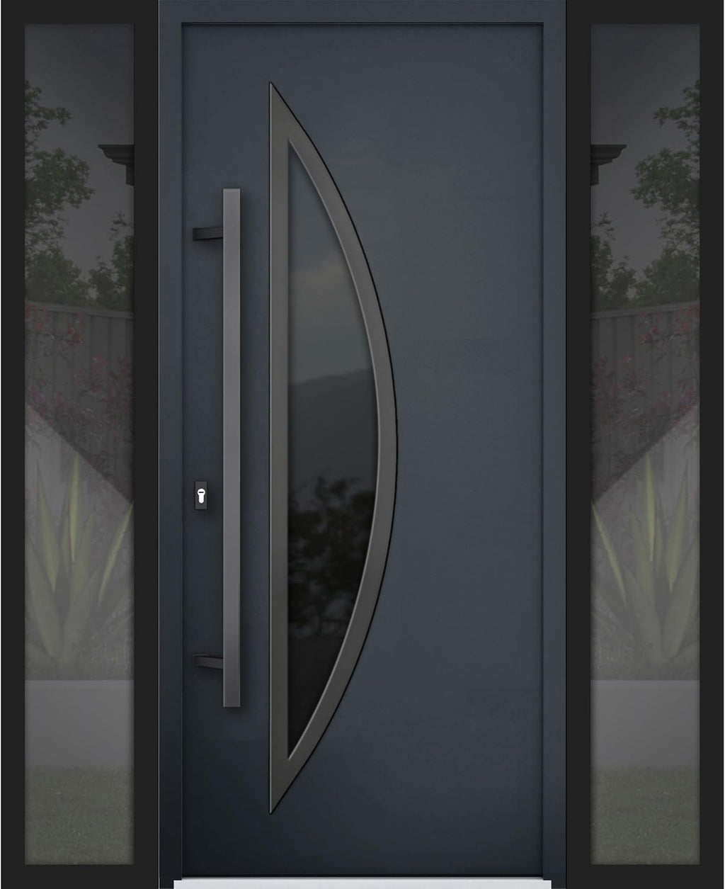 VDOMDOORS Front Exterior Prehung Steel Door/Deux 6501 Anthracite / 2 Side Exterior Windows/Stainless Inserts Single Modern Painted-W12+36+12' x H80-Right-hand Inswing