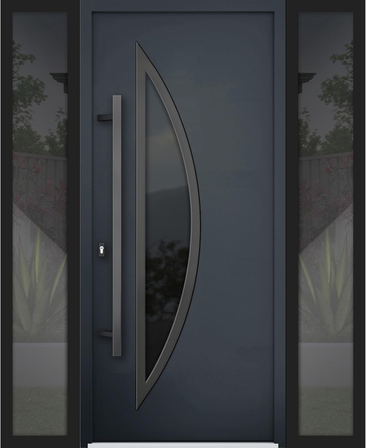 VDOMDOORS Front Exterior Prehung Steel Door/Deux 6501 Anthracite / 2 Side Exterior Windows/Stainless Inserts Single Modern Painted-W12+36+12' x H80-Right-hand Inswing